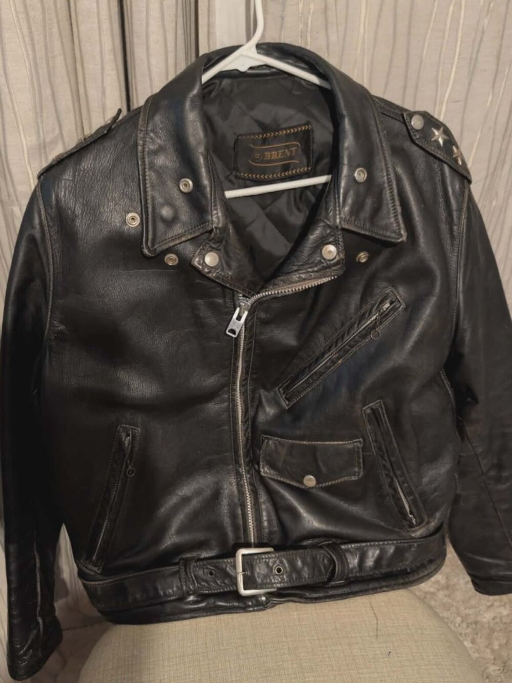 Vintage 1960's Brent Black Leather Motorcycle Jacket Size Large